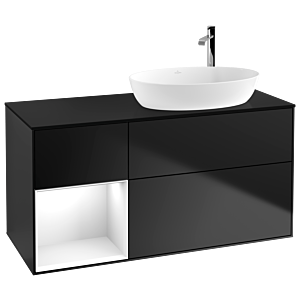 Villeroy et Boch Finion Villeroy et Boch F922GFPD 120cm, couvercle noir mat, étagères laqué blanc brillant, laqué noir mat
