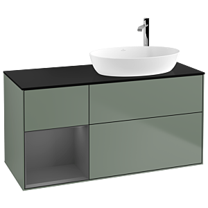 Villeroy und Boch Finion Waschtischunterschrank F922GKGM 120cm, Abdeckplatte black matt, Regale Anthracite matt lacquer, Olive Matt Lacquer