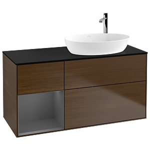Villeroy et Boch Finion Villeroy et Boch F922GKGN 120cm, plateau noir mat, étagères laqué anthracite mat, placage noyer
