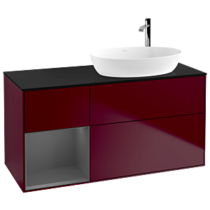 Villeroy und Boch Finion Waschtischunterschrank F922GKHB 120cm, Abdeckplatte black matt, Regale Anthracite matt lacquer, Peony Matt