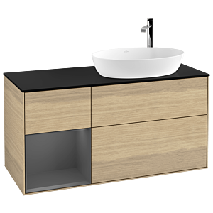 Villeroy et Boch Finion Villeroy et Boch F922GKPC 120cm, plaque de recouvrement noir mat, étagères laqué anthracite mat, Oak Veneer