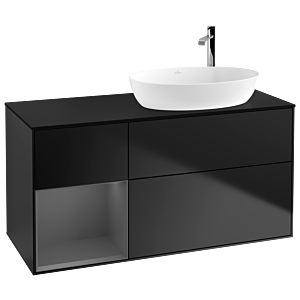 Villeroy und Boch Finion Waschtischunterschrank F922GKPD 120cm, Abdeckplatte black matt, Regale Anthracite matt lacquer, Black matt lacquer