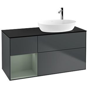 Villeroy und Boch Finion Waschtischunterschrank F922GMHG 120cm, Abdeckplatte black matt, Regale Olive matt lacquer, Midnight Blue Matt Lacquer