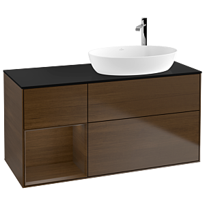 Villeroy und Boch Finion Waschtischunterschrank F922GNGN 120cm, Abdeckplatte black matt, Regale Walnut Veneer, Walnut veneer