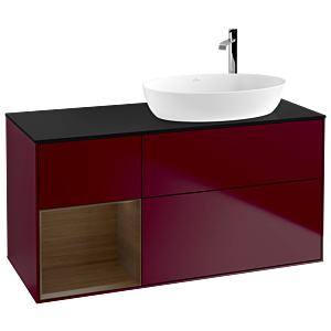 Villeroy und Boch Finion Waschtischunterschrank F922GNHB 120cm, Abdeckplatte black matt, Regale Walnut Veneer, Peony Matt