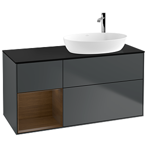 Villeroy et Boch Finion Villeroy et Boch F922GNHG 120cm, plaque de recouvrement noir mat, étagères Walnut Veneer , Midnight Blue Matt Lacquer