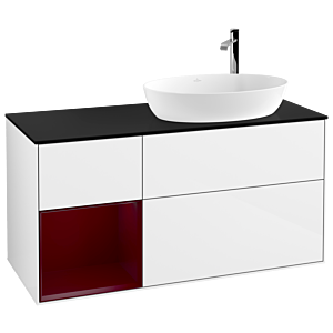 Villeroy et Boch Finion Villeroy et Boch F922HBGF 120cm, plaque de recouvrement noir mat, étagères Peony laqué mat, laqué blanc brillant