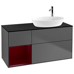 Villeroy und Boch Finion Waschtischunterschrank F922HBGK 120cm, Abdeckplatte black matt, Regale Peony matt lacquer, Anthracite matt