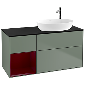 Villeroy et Boch Finion Villeroy et Boch F922HBGM 120cm, plaque de finition noir mat, étagères Peony laqué mat, Olive Matt Lacquer