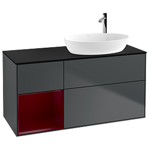 Villeroy und Boch Finion Waschtischunterschrank F922HBHG 120cm, Abdeckplatte black matt, Regale Peony matt lacquer, Midnight Blue Matt Lacquer