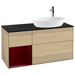Villeroy et Boch Finion Villeroy et Boch F922HBPC 120cm, plaque de recouvrement noir mat, étagères Peony laqué mat, Oak Veneer