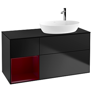 Villeroy et Boch Finion Villeroy et Boch F922HBPD 120cm, plaque de recouvrement noire mate, étagères Peony laqué mat, laqué noir mat