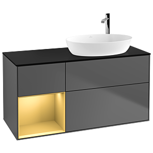 Villeroy et Boch Finion Villeroy et Boch F922HFGK 120cm, plaque de recouvrement noir mat, étagères laqué or mat, anthracite mat