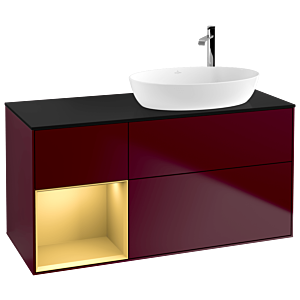 Villeroy und Boch Finion Waschtischunterschrank F922HFHB 120cm, Abdeckplatte black matt, Regale Gold matt lacquer, Peony Matt