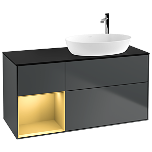 Villeroy und Boch Finion Waschtischunterschrank F922HFHG 120cm, Abdeckplatte black matt, Regale Gold matt lacquer, Midnight Blue Matt Lacquer
