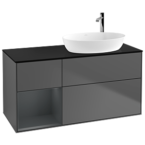 Villeroy und Boch Finion Waschtischunterschrank F922HGGK 120cm, Abdeckplatte black matt, Regale Midnight matt lacquer, Anthracite matt