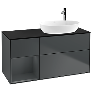 Villeroy und Boch Finion Waschtischunterschrank F922HGHG 120cm, Abdeckplatte black matt, Regale Midnight matt lacquer, Midnight Blue Matt Lacquer
