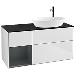 Villeroy et Boch Finion Villeroy et Boch F922HGMT 120cm, plaque de recouvrement noir mat, étagères laqué mat Midnight, laqué blanc mat