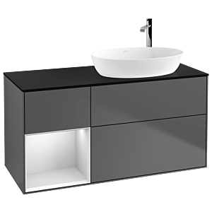 Villeroy und Boch Finion Waschtischunterschrank F922MTGK 120cm, Abdeckplatte black matt, Regale White matt lacquer, Anthracite matt