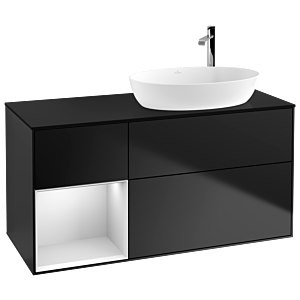 Villeroy et Boch Finion Villeroy et Boch F922MTPD 120cm, plaque de recouvrement noir mat, étagères laqué blanc mat, laqué noir mat