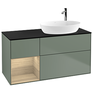Villeroy et Boch Finion Villeroy et Boch F922PCGM 120cm, plaque de finition noir mat, étagères Oak Veneer , Olive Matt Lacquer