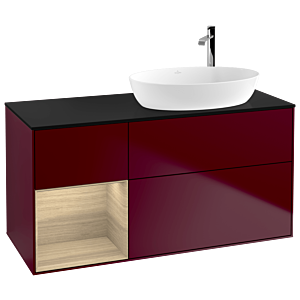 Villeroy und Boch Finion Waschtischunterschrank F922PCHB 120cm, Abdeckplatte black matt, Regale Oak Veneer, Peony Matt