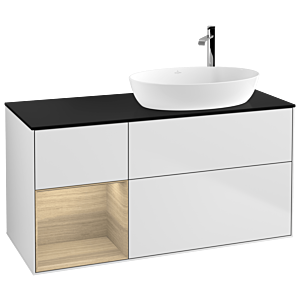 Villeroy et Boch Finion Villeroy et Boch F922PCMT 120cm, couvercle noir mat, étagères Oak Veneer , laqué blanc mat