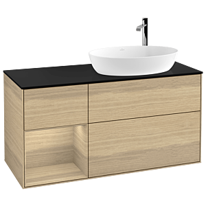 Villeroy und Boch Finion Waschtischunterschrank F922PCPC 120cm, Abdeckplatte black matt, Regale Oak Veneer, Oak Veneer
