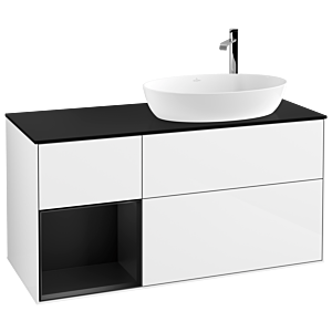 Villeroy et Boch Finion Villeroy et Boch F922PDGF 120cm, plaque de finition noir mat, étagères laqué noir mat, laqué blanc brillant