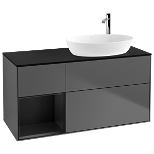 Villeroy und Boch Finion Waschtischunterschrank F922PDGK 120cm, Abdeckplatte black matt, Regale Black matt lacquer, Anthracite matt