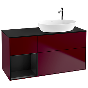 Villeroy und Boch Finion Waschtischunterschrank F922PDHB 120cm, Abdeckplatte black matt, Regale Black matt lacquer, Peony Matt