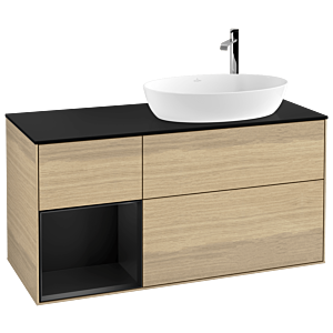 Villeroy und Boch Finion Waschtischunterschrank F922PDPC 120cm, Abdeckplatte black matt, Regale Black matt lacquer, Oak Veneer