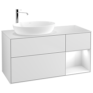 Villeroy und Boch Finion Waschtischunterschrank F931GFMT 120cm, Abdeckplatte white matt, Regale Glossy white lacquer, White matt lacquer