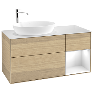 Villeroy und Boch Finion Waschtischunterschrank F931GFPC 120cm, Abdeckplatte white matt, Regale Glossy white lacquer, Oak Veneer