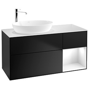 Villeroy et Boch Finion Villeroy et Boch F931GFPD 120cm, plaque de recouvrement blanc mat, étagères Laque blanche brillante, laque noire mate