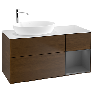 Villeroy et Boch Finion Villeroy et Boch F931GKGN 120cm, plaque de recouvrement blanc mat, étagères laqué mat anthracite, placage noyer