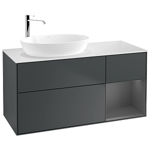 Villeroy et Boch Finion Villeroy et Boch F931GKHG 120cm, plaque de recouvrement blanc mat, étagères laqué mat anthracite, Midnight Blue Matt Lacquer
