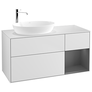Villeroy und Boch Finion Waschtischunterschrank F931GKMT 120cm, Abdeckplatte white matt, Regale Anthracite matt lacquer, White matt lacquer