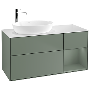 Villeroy und Boch Finion Waschtischunterschrank F931GMGM 120cm, Abdeckplatte white matt, Regale Olive matt lacquer, Olive Matt Lacquer
