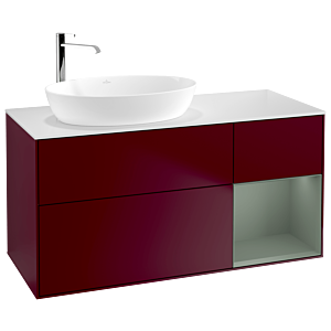 Villeroy und Boch Finion Waschtischunterschrank F931GMHB 120cm, Abdeckplatte white matt, Regale Olive matt lacquer, Peony Matt