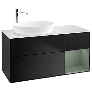 Villeroy et Boch Finion Villeroy et Boch F931GMPD 120cm, plaque de recouvrement blanc mat, étagères laqué olive mat, laqué noir mat