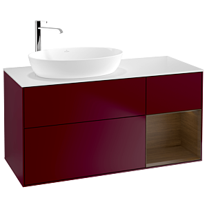 Villeroy und Boch Finion Waschtischunterschrank F931GNHB 120cm, Abdeckplatte white matt, Regale Walnut Veneer, Peony Matt