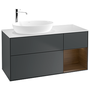 Villeroy et Boch Finion Villeroy et Boch F931GNHG 120cm, plaque de finition blanc mat, étagères Walnut Veneer , Midnight Blue Matt Lacquer