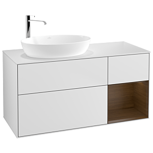 Villeroy und Boch Finion Waschtischunterschrank F931GNMT 120cm, Abdeckplatte white matt, Regale Walnut Veneer, White matt lacquer