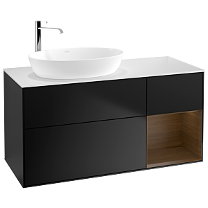 Villeroy und Boch Finion Waschtischunterschrank F931GNPD 120cm, Abdeckplatte white matt, Regale Walnut Veneer, Black matt lacquer