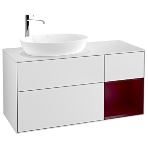Villeroy und Boch Finion Waschtischunterschrank F931HBMT 120cm, Abdeckplatte white matt, Regale Peony matt lacquer, White matt lacquer