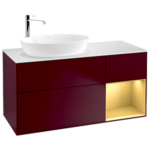 Villeroy und Boch Finion Waschtischunterschrank F931HFHB 120cm, Abdeckplatte white matt, Regale Gold matt lacquer, Peony Matt