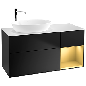 Villeroy und Boch Finion Waschtischunterschrank F931HFPD 120cm, Abdeckplatte white matt, Regale Gold matt lacquer, Black matt lacquer