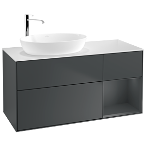 Villeroy et Boch Finion Villeroy et Boch F931HGHG 120cm, plaque de finition blanc mat, étagères laqué mat minuit, minuit Blue Matt Lacquer