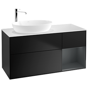 Villeroy und Boch Finion Waschtischunterschrank F931HGPD 120cm, Abdeckplatte white matt, Regale Midnight matt lacquer, Black matt lacquer